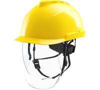 MSA V-Gard 950 Casque de chantier - Casque de protection non ventilé avec visière pour chantier de construction et électricien - DIN EN 397 - Jaune