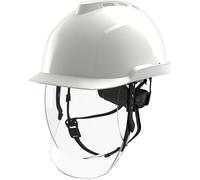 MSA V-Gard 950 Casque de chantier - Casque de protection non ventilé avec visière pour chantier et électricien - DIN EN 397 - Blanc