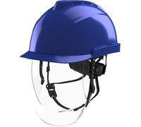 MSA V-Gard 950 Casque de chantier - Casque de protection non ventilé avec visière pour chantier et électricien - DIN EN 397 - Bleu
