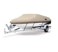 MSC Housse de bateau remorquable imperméable en toile de polyester 600D de qualité marine, convient aux bateaux à coque en V, triple coque, Runabout (Beige, modèle AA - Longueur : 3,7 à 4,3 m, largeur