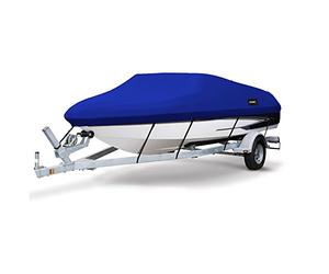MSC Housse de Bateau remorquable Robuste en Polyester Oxford, pour Coque en V, Triple Coque et runabout, modèle D, Longueur : 5,2 à 5,7 m, Largeur des poutres : jusqu'à 243,8 cm, Bleu Pacifique