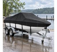 MSC Housse de Bateau remorquable Robuste en Polyester Oxford, pour Coque en V, Triple Coque, runabout, modèle D, Longueur : 5,2 à 5,8 m, Largeur des poutres : jusqu'à 243,8 cm, Noir