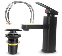 MSC Robinet mitigeur noir - Design à levier unique, robinet de lavabo noir mat, mitigeur de lavabo de vestiaire, avec bonde pop-up et tuyaux