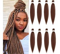 Mscat 26 Inch 8 Packs Pre Stretched Braiding Hair Brown Pre Stretched Braiding Professional Synthetic Prestretched Crochet Braids Hair Extension Hot Water Setting Yaki Texture (30#)