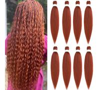 Mscat 26 Inch 8 Packs Pre Stretched Braiding Hair Copper Red Pre Stretched Braiding Professional Synthetic Prestretched Crochet Braids Hair Extension Hot Water Setting Yaki Texture (350#)