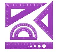 MSDADA Kit Géométrie 4 Règles en Alliage 15 cm Violet; Fournitures Scolaires Précises avec Rapporteur d'Angle et Équerres (Violet)
