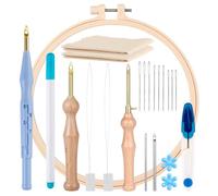 MSDADA Lot de 21 Aiguilles à Poinçonner Réglables Avec Manche en Bois, Stylo à Broder, Tissu à Aiguille, Kit D'aiguilles à Poinçonner, Kit D'aiguilles à Poinçonner Pour Adultes, Décoration et Cadeaux