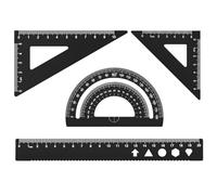 MSDADA Lot de 4 Règles en Alliage D'aluminium - Rapporteur D'angle Triangulaire, Mathématiques, Géométrie - Kit D'outils Pour étudiants, Enseignants, Ingénieurs et Dessinateurs 20cm(Noir)