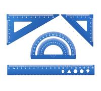 MSDADA Lot de 4 Règles en Alliage D'aluminium - Rapporteur D'angle Triangulaire, Mathématiques, Géométrie - Kit D'outils Pour étudiants, Enseignants, Ingénieurs et Dessinateurs 20cm (Bleu)