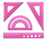 MSDADA Lot de 4 règles triangulaires, rapporteurs, équerres et règles en alliage d'aluminium, kit de règles de dessin en métal, rapporteur géométrique pour étudiant, école, maison, bureau (rose, 15