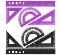 MSDADA Lot de 8 règles de 20 cm en alliage d'aluminium, rapporteur, mathématiques, géométrie, kit d'outils idéal pour dessiner, mesurer pour étudiants, enseignants, architectes, ingénieurs (noir +