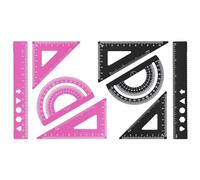 MSDADA Lot de 8 règles en alliage d'aluminium - Rapporteur d'angle - Triangle, mathématiques, géométrie - Kit d'outils pour étudiants, enseignants, ingénieurs et dessinateurs (noir + rose)