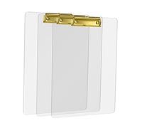 MSDADA - Porte-Bloc en Acrylique Acrylique Transparent, 3 Pièce de Clipboard A4 de Conception de Mode, Clipboard avec Pince (Or)