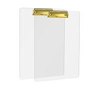MSDADA - Porte-Bloc en Acrylique, Clipboard Acrylique Transparent, 2 Pièce de Clipboard A4 de Conception de Mode, Clipboard avec Pince (Or)