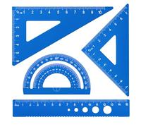 MSDADA Set de Règles Aluminium 4 Pièces Bleu Clair 15 cm; Équerre Transparente, Rapporteur Laser pour Cours de Maths et Art (Bleu Clair)