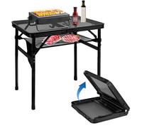 MSDADA Table de gril pliante, réglable en hauteur, bureau et sac en maille, portable pour camping, pique-nique, terrasse, salle à manger, barbecue, fête, noir, 60 x 40 cm