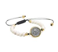 MSEKKO Bracelet catholique Bracelet de Perles Bracelet de Perles réglables avec médaille de Saint Benoît Cadeaux Bijoux Religieux Élégant et significatif pour Les Vacances de Noël