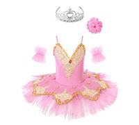 MSemis 4pcs Enfant Fille Justaucorps Danse Tutu Leotard Ballet Robe de Danse Moderne Paillette Robe Patinage Body Jumpsuit Gymnastique Tenue Sport Performance 5-12 Ans Rose or 9-10 ans