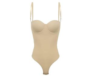 MSemis Body Dos Nu Soutien-Gorge Push up sans Couture Invisible Bra Shapewear Robe de Marié Mariage Soirée Clubwear Bikini pour Femme S-3XL Kaki S