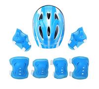 MSemis Casque Vélo Enfant 7 Pcs Set de Protection Roller pour Enfant Fille Garçon Casque Réglable Coudières Genouillère Protège-Poignets Protection Trottinette Skateboard Bleu Clair Taille unique