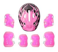 MSemis Casque Vélo Enfant 7 Pcs Set de Protection Roller pour Enfant Fille Garçon Casque Réglable Coudières Genouillère Protège-Poignets Protection Trottinette Skateboard Rose A Taille unique