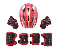 MSemis Casque Vélo Enfant 7 Pcs Set de Protection Roller pour Enfant Fille Garçon Casque Réglable Coudières Genouillère Protège-Poignets Protection Trottinette Skateboard Rouge B Taille unique