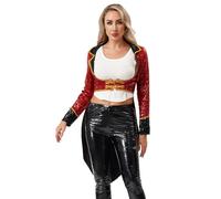 MSemis Costume Circus Ringmaster Femme Déguisement Cirque Monsieur Loyal Manteau de Parade Uniforme de Cirque Queue-de-Pie Cosplay Carnaval Halloween S-3XL