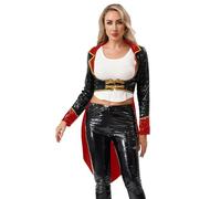 MSemis Costume Circus Ringmaster Femme Déguisement Cirque Monsieur Loyal Manteau de Parade Uniforme de Cirque Queue-de-Pie Cosplay Carnaval Halloween S-3XL