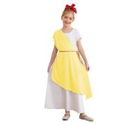 MSemis Costume Déesse Grecque Enfant Fille Déguisement Toge Romaine Grec Robe de Princesse Noël Anniversaire Fête Halloween Carnaval Cosplay Costume 5-16 Ans Jaune 15-16 ans
