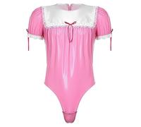 MSemis Déguisement Soubrette Homme Sissy Robe de Chambre Satin Kimono Sissy Lingerie Travesti Dentelle Tenue Servante M-XXL Rose vif B M