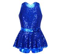 MSemis Enfant Fille Justaucorps de Danse Gymnastique Tutu Robe Danse Ballet Latin Robe Paillette Brillant Body Jazz Tango Combinaison Patinage Dancewear 5-14 Ans Bleu royal 15-16 ans