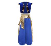 MSemis Enfant Garçon Déguisement Arabe Cosplay Arabian Prince Ensemble de Danse Orientale Gilet Veste et Pantalon Arabie Costume Carnaval Halloween Mascarade 3-16 Ans Bleu royal 7-8 ans