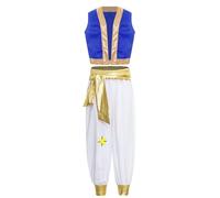 MSemis Enfant Garçons Déguisement Prince Oriental Arabe Cosplay Arabian Prince Costume Prince Arabe Gilet et Pantalon Arabe Tribal Costume Carnaval Halloween 5-16 ans Bleu royal 15-16 ans