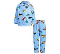 MSemis Ensembles de Pyjamas en Velours Tee-Shirt Col Rabattu Pantalon Costume de Nuit Motifs Imprimé Tenues de Nuit Nightwear pour Enfant Garçon 2-12 Ans Bleu 5-6 Ans