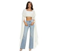 MSemis Femme T Shirts Courts Larges Blouses Volant Bas Robe pour Femmes Tops pour Sortir en Vacances Party Quotidien Club Chemise Élégante Blanc M