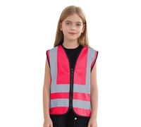 MSemis Garçon Fille Gilet de Haute Visibilité Gilet de Securité Standard sans Manches Gilet Réfléchissant Zippé Gilet de Signalisation Veste Gilet de Travail 3-12 ans Un rose chaud 10-12 ans