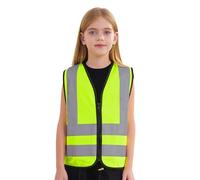 MSemis Gilet de Haute Visibilité pour Garçon et Fille - Sécurité Standard Sans Manches, Réfléchissant Zippé, Signalisation, Travail - 3-12 Ans, Jaune Fluo - B 4-6 Ans