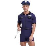 MSemis Homme Costume Agente Secrète Ensemble de Lingerie Sexy Erotique Policier Déguisement Policière Manches Courtes Uniforme d'agent de Police M-XL Bleu marine M