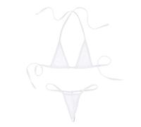 MSemis Maillot de Bain 2 Pièces Femme Sexy Mini Bikini Transparent String Ficelle et Soutien-Gorge Taille Réglable Blanc Taille Unique