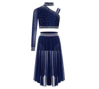 MSemis Robe Danse Classique Asymétrique Enfant Robe Cours de Danse Patinage Artistique Compétition Fille Costume Danse Lyrique Contemporaine Dancewear 5-16 Ans Bleu Marine 15-16 Ans