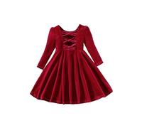 MSemis Robe Noël Enfant Bébé Fille Hiver Manches Longues Robe de Princesse en Velour Tutu Tulle Jupe pour Anniversaire Soirée Mariage 9 Mois-6 Ans Rouge B 6-7 Ans