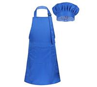MSemis Tablier Enfant et Chapeau de Chef Tablier de Cuisine Boulangerie Toque de Chef Cuisinier Bonnet Tablier Peinture de Jardin 2-12 Ans Bleu 8-12 Ans