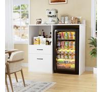 MSFE 2 en 1 Meuble de Rangement/Meuble pour Mini Frigo, Buffet avec Multiprises Micro-Ondes Armoir, Armoire de Cuisine Placard avec Plan de Travail, pour Salon, Cuisine, Salle à Manger,100*53*108.5cm