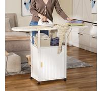 MSFE Armoire à Repasser,Planche à Repasser à roulettes avec Armoire de Rangement,Station de Repassage Pliable en Bois avec éponge Résistante à la Chaleur pour Appartements,Placards ou Buanderies