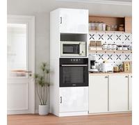 MSFE Colonne four et Micro Onde Encastrable,Armoire Micro-ondes 60x57.2x207cm,Armoire de Cuisine avec Étagère,Meuble de Rangement Salle à Manger Maison Intérieur,Blanc Très Brillant,Expédié en 2 Colis