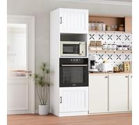 MSFE Colonne Four et Micro Onde Encastrable,Armoire Micro-Ondes 60x57.2x207cm,Armoire de Cuisine avec Étagère,Meuble de Rangement Salle à Manger Maison Intérieur,Blanc Mat,Expédié en 2 Colis