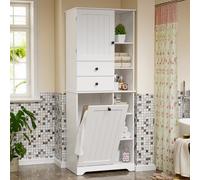 MSFE Colonne Salle de Bain Haute Armoire de Rangement Étroite avec 6 Étagères, 2 Armoires et 2 Tiroirs Meuble Salle de Bain Rangement Compact Armoire de Salle da Bain sur Pied Blanc 60 x 40 x 170.2CM