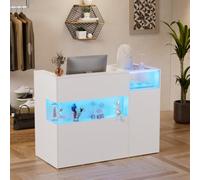 MSFE Comptoir de réception avec LED Grande Comptoir d'accueil Professionnel Bureau d'accueil avec Tablette pour Clavier,Tiroirs et Armoire Comptoir Caisse pour Salon,Bureau,Boutique 130x60x100CM