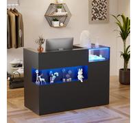 MSFE Comptoir de réception avec LED Grande Comptoir d'accueil Professionnel Bureau d'accueil avec Tablette pour Clavier,Tiroirs et Armoire Comptoir Caisse pour Salon,Bureau,Boutique 130x60x100CM