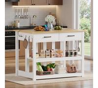 MSFE Îlot Central Cuisine avec Rangement et Plan de Travail,Buffet Salles à Manger avec 2 Prises,2 Ports USB,2 Tiroirs et 2 étagère Ouverte, Ilot Cuisine pour Cuisine et Salle à Manger, 100*75*87.4CM